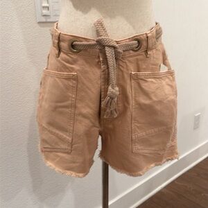 Free People Peach Rope-Belt Cargo Shorts